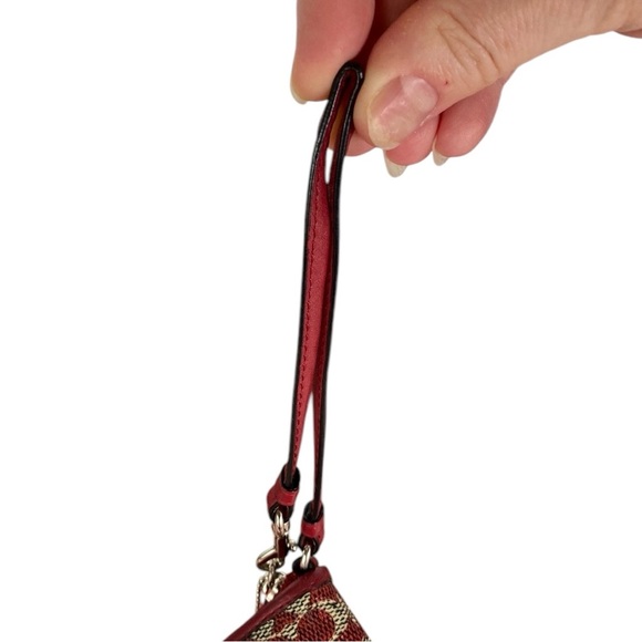 Coach EUC Dark Red and Tan Monogram Corner Zip Wristlet - Picture 7 of 17
